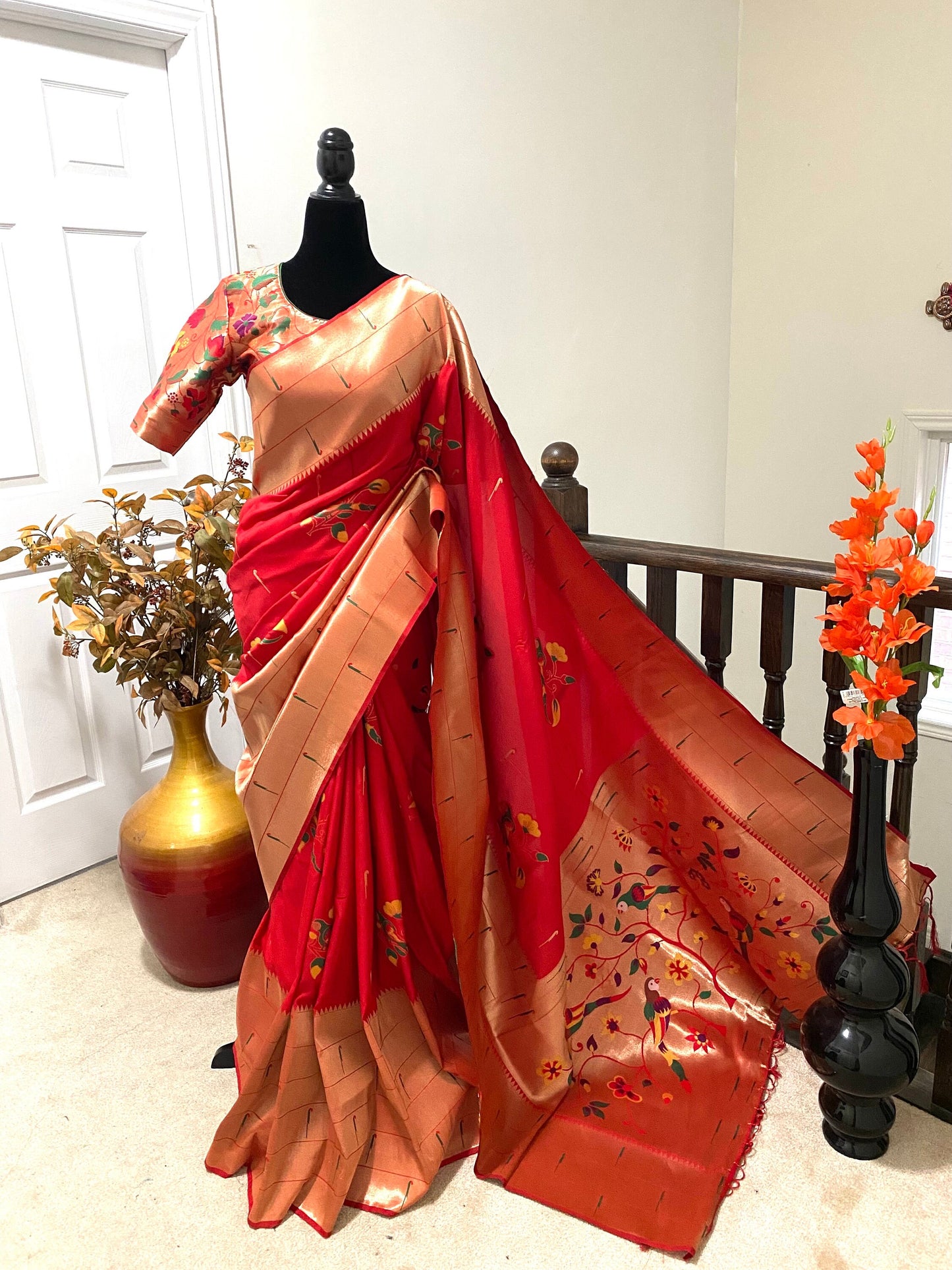 Beautiful Bnarasi Pythoni Saree with ready to wear designer blouse fits up to 32 to 42