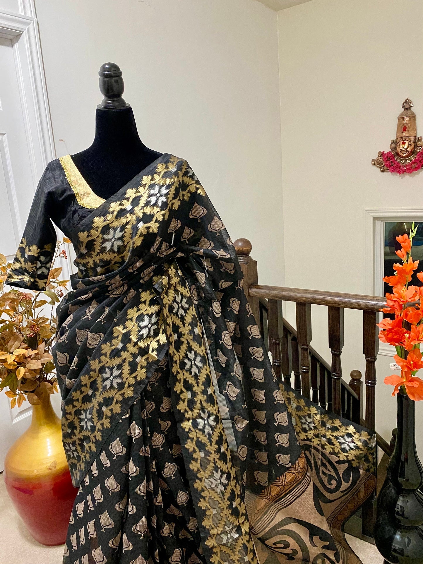 Banarsi fancy beautiful kora organza double zari silk saree/ Black beauty is with ready to wear designer blouse fits to 32 to 40