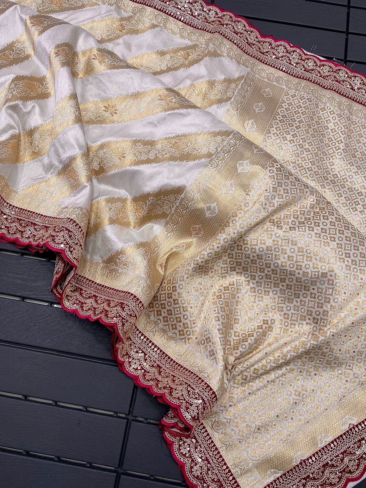 Pure dola silk sareee with beautiful nylon  zari weaving all over with beautiful pallu and elegant border