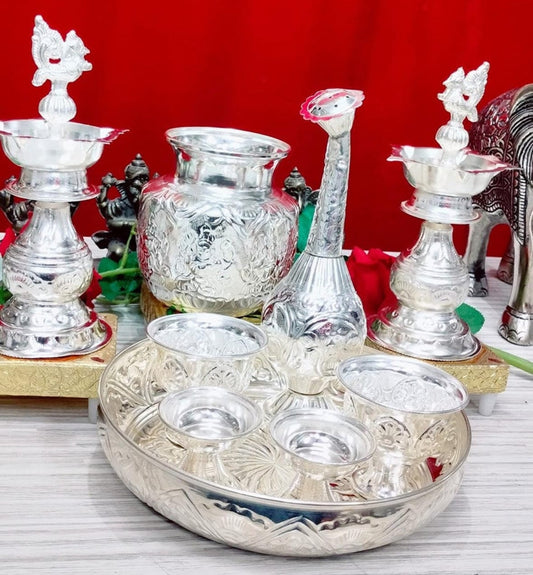 German silver Nakkshi Pooja set