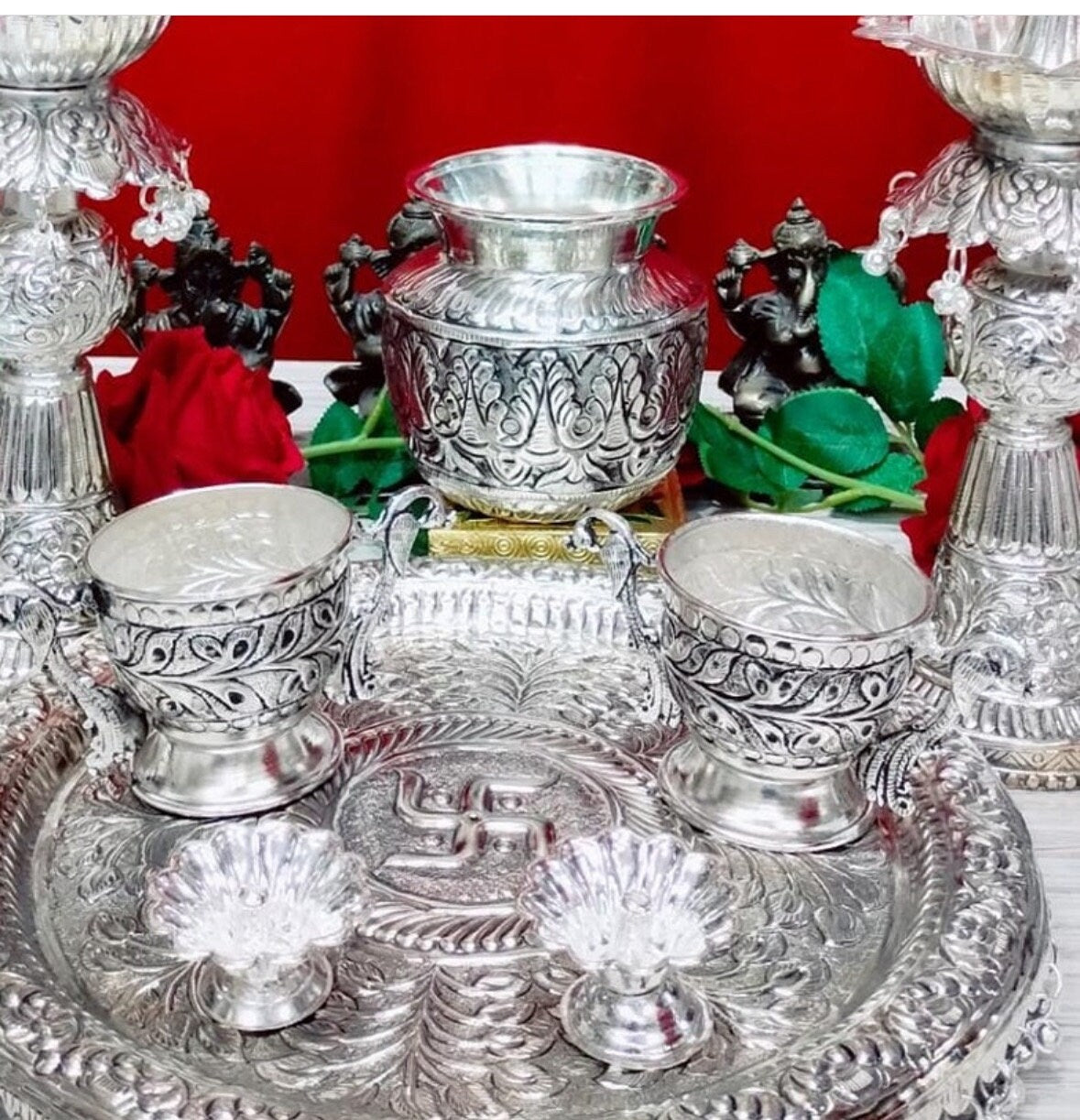 German silver antique Pooja set with Ghimguru Plate