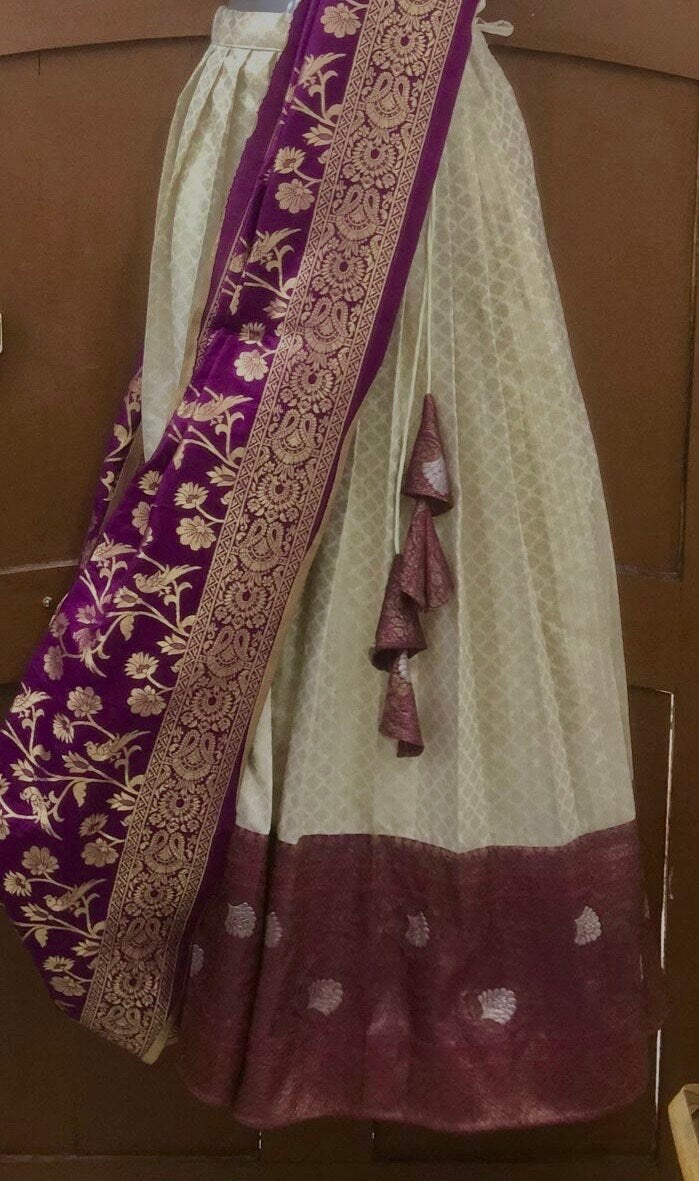 Designer party wear Pure Banarasi Kanchi boarder Lihanga can customize for your sizes