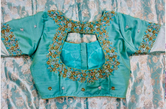 Stone studded Gold Work kardana n zardosi net hands  work Blouse ready to wear