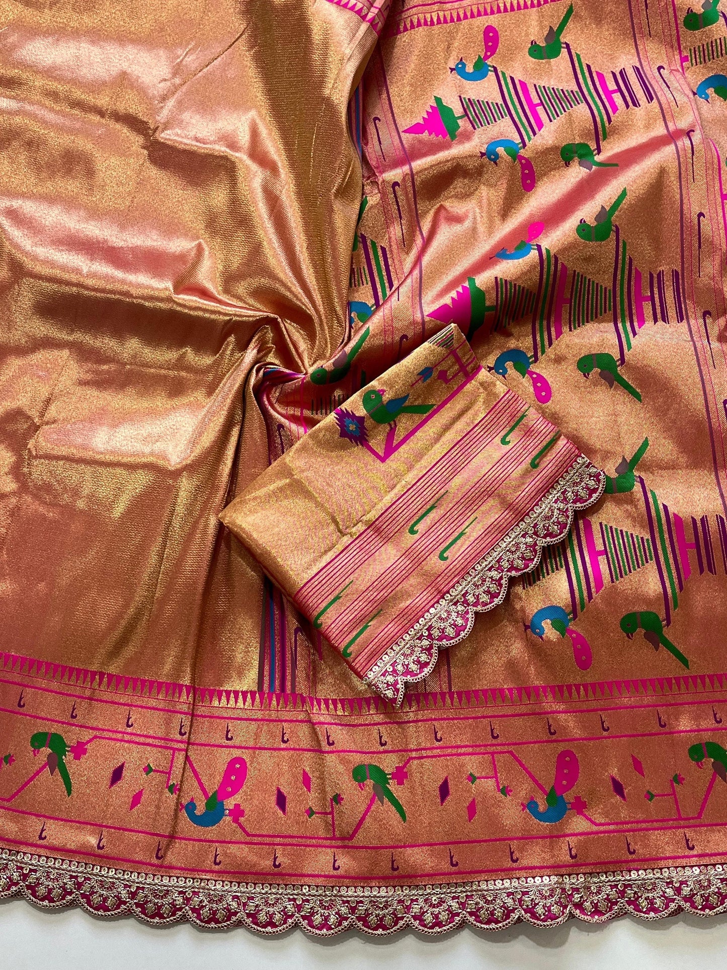 Beautiful Banarasi pythani saree in gold color with beautiful boarder and beautiful Pallu. Bridal