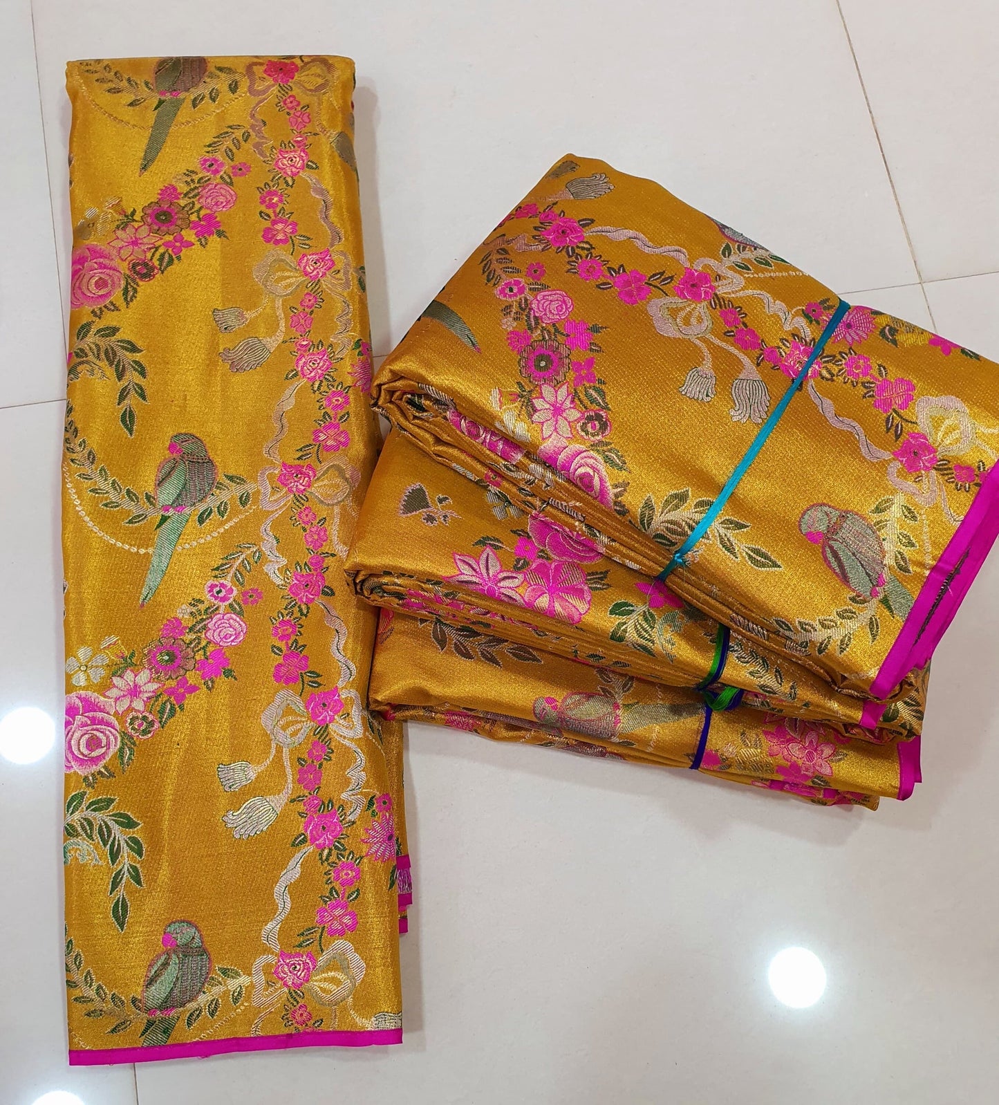 3 gram premium  gold 4d special the original pure silk sarees full 4d exclusive floral with parrot elegant designer Kanjeevaram/kanchipattu