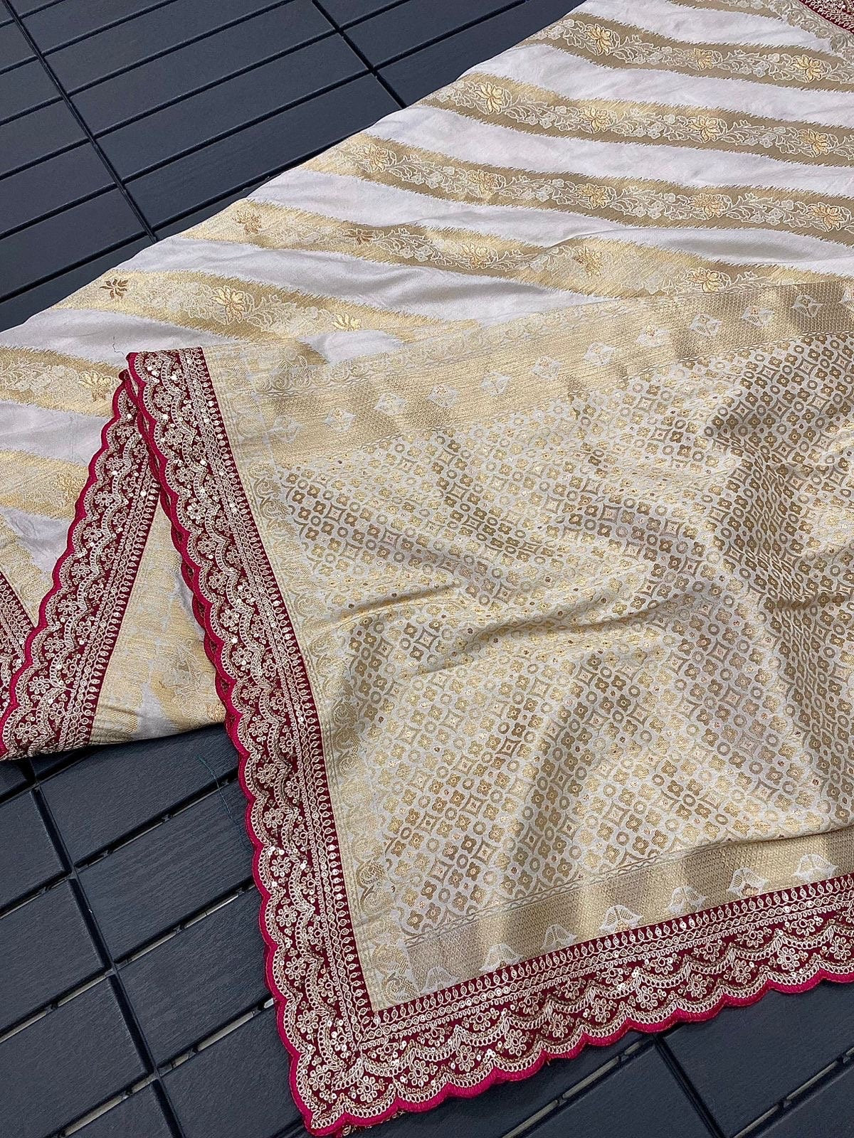 Pure dola silk sareee with beautiful nylon  zari weaving all over with beautiful pallu and elegant border