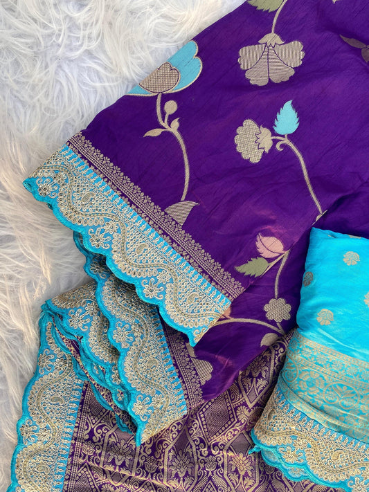 Pure Banarasi Pattu saree with zari butta weaving on all over the saree weaving border floral All over