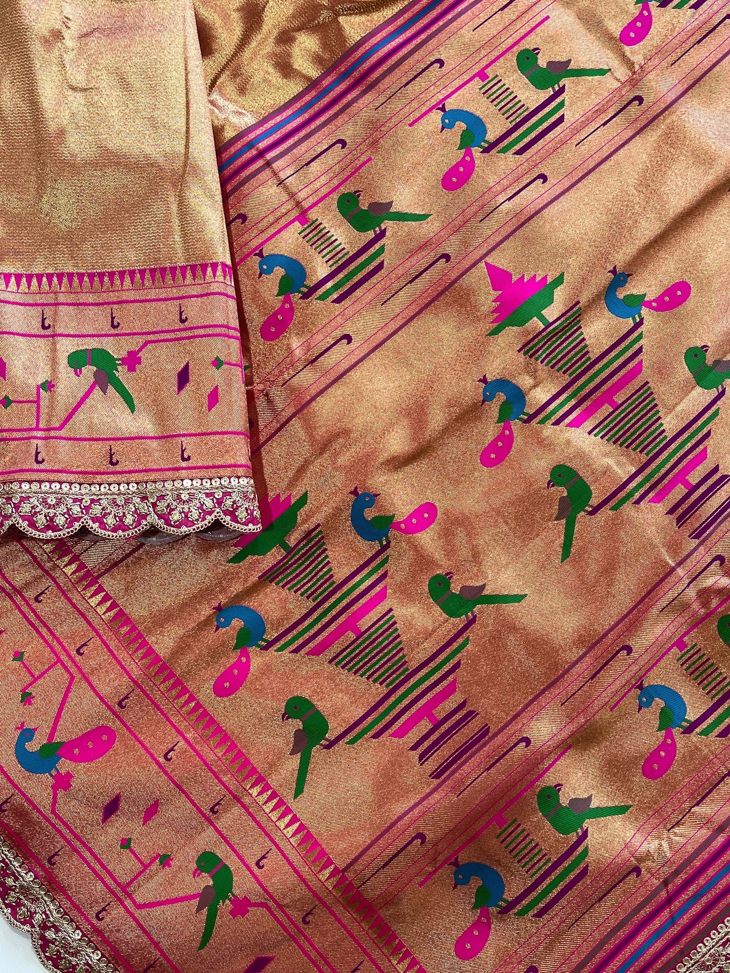 Beautiful Banarasi pythani saree in gold color with beautiful boarder and beautiful Pallu. Bridal