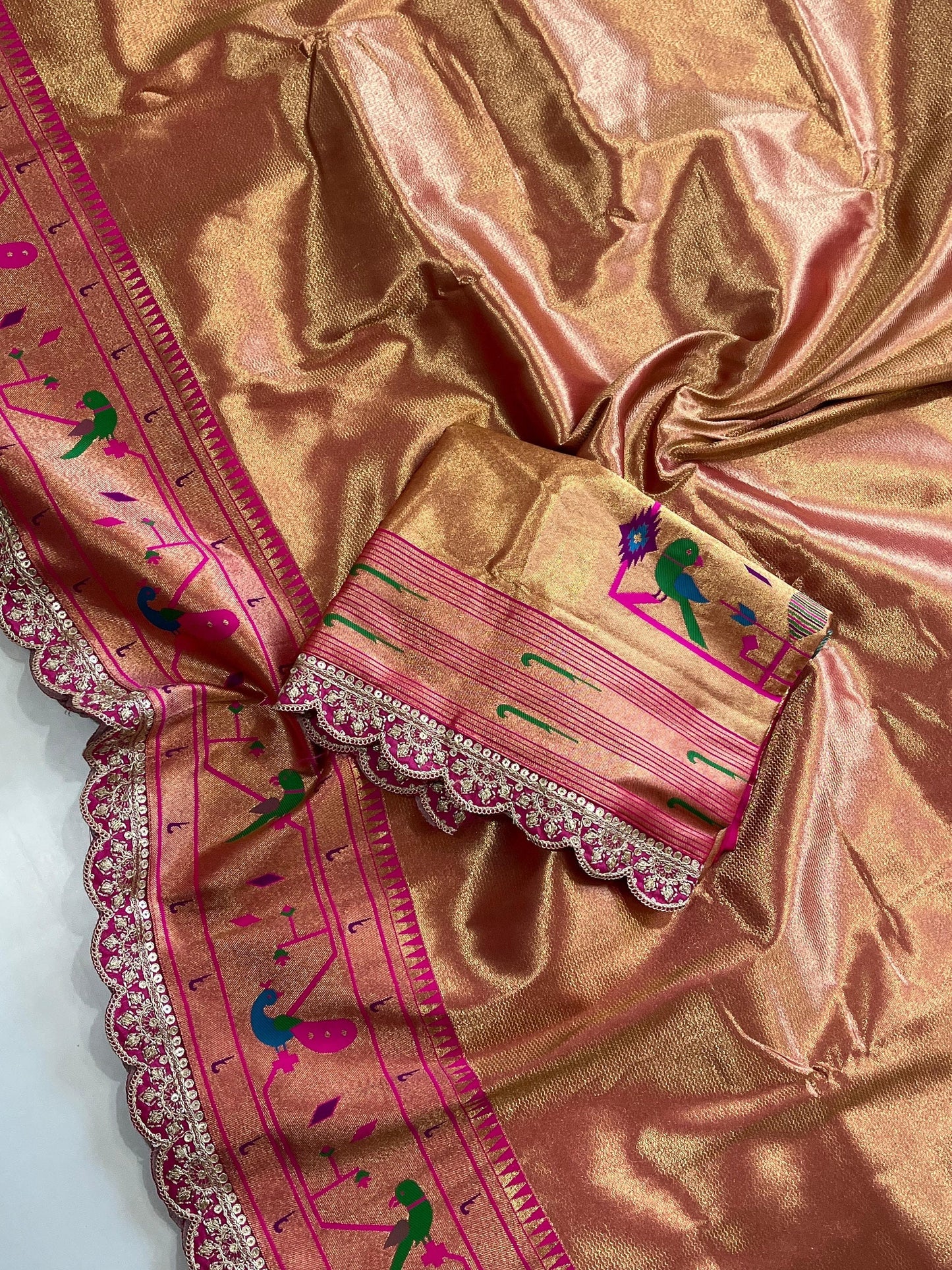 Beautiful Banarasi pythani saree in gold color with beautiful boarder and beautiful Pallu. Bridal