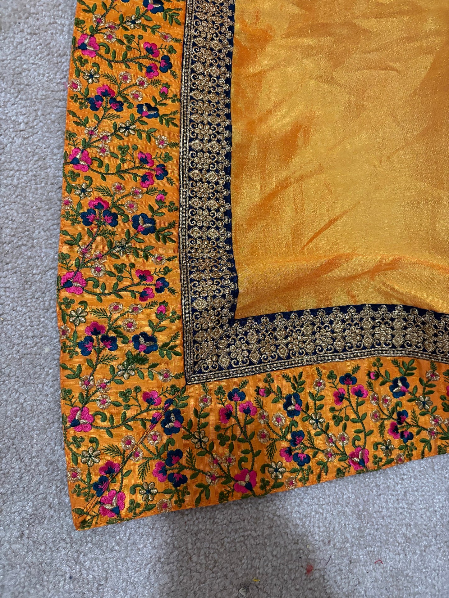 Designer soft Crape  silk Saree with beautiful work boarder / ready to wear Maggam work blouse fits to 32 to 46 .Saree is ready fall andpico