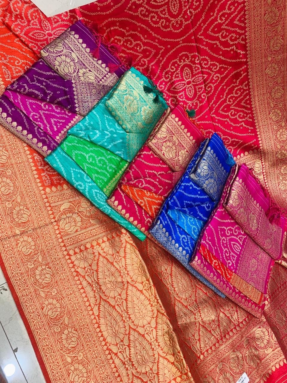 Beautiful banarasi saree paired up with pretty maggam work blouse. Swipe left for colors. Ready to wear maggam Blouse 32-46