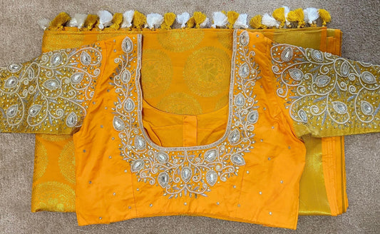 Made to order stone kundan  studded and pearl  Work maggam hand made   work Blouse ready to wear 32 -46 any color possible