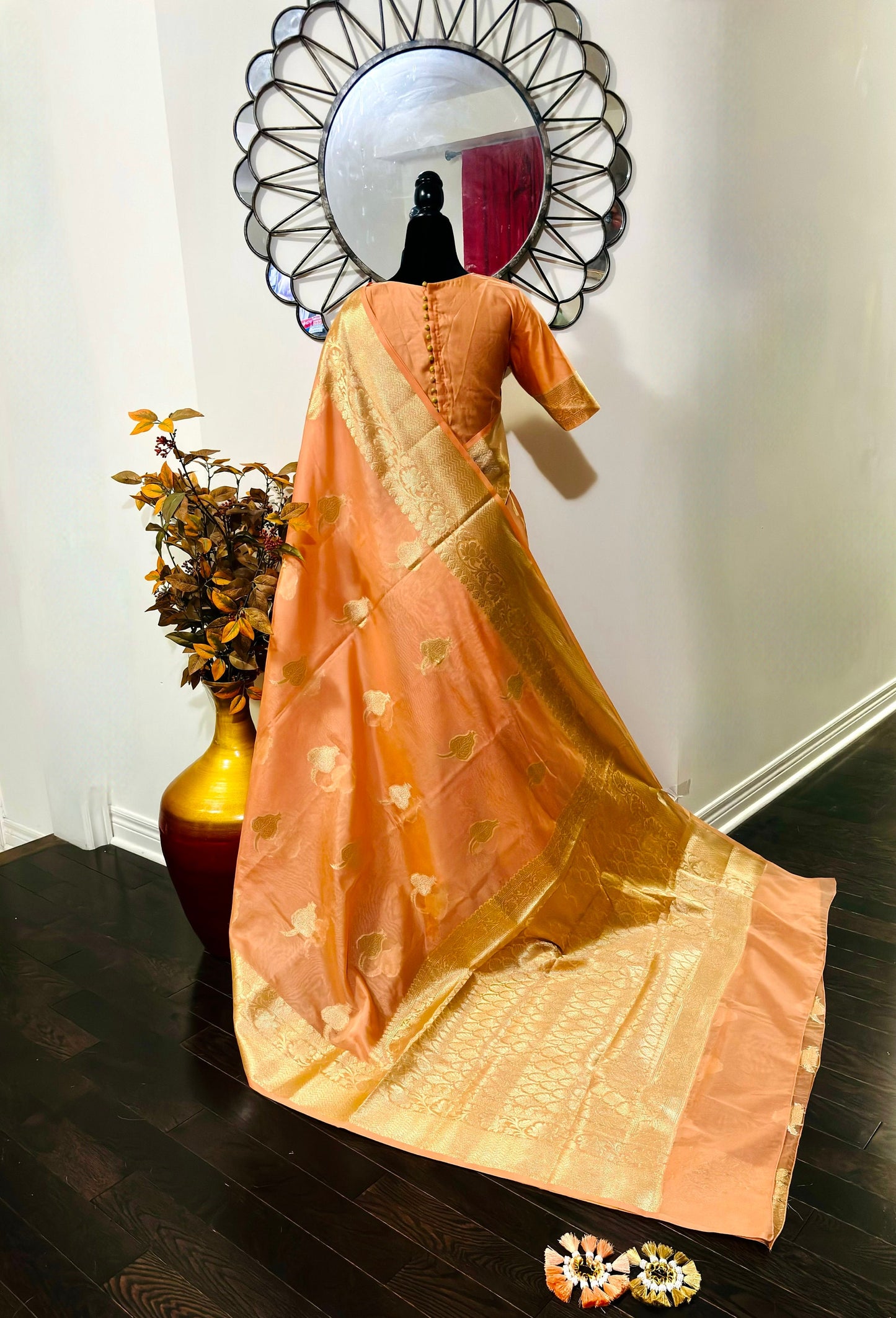 Banarsi fancy beautiful kora organza double zari silk saree very soft ant flowy ready to wear designer blouse fits 32-46  eye cooling shades