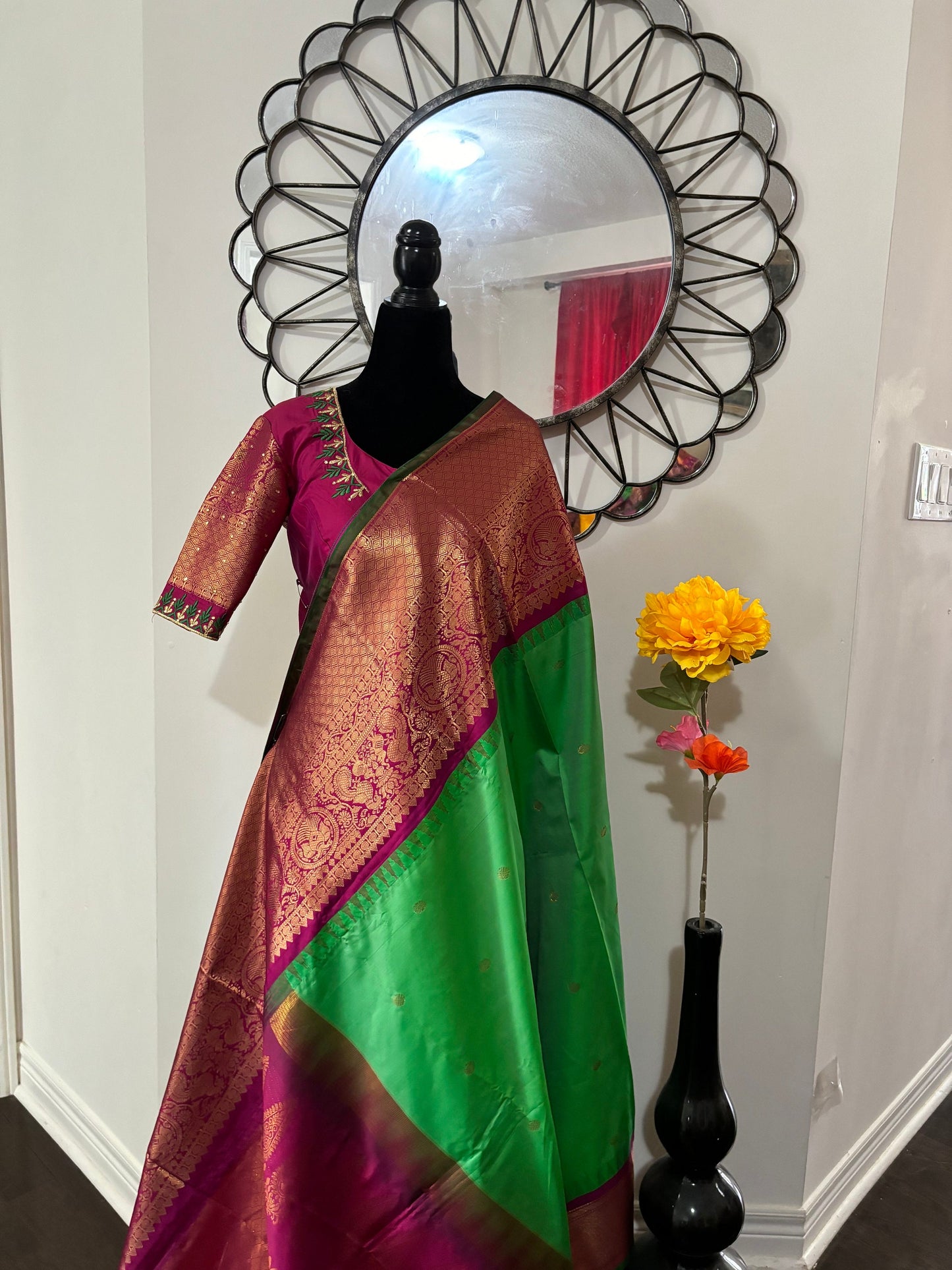 Gadwal  fancy powerloom pure silk sarees ready to wear with embroidered blouse fits up to 32 -46 saree is ready fall pico beautiful colors