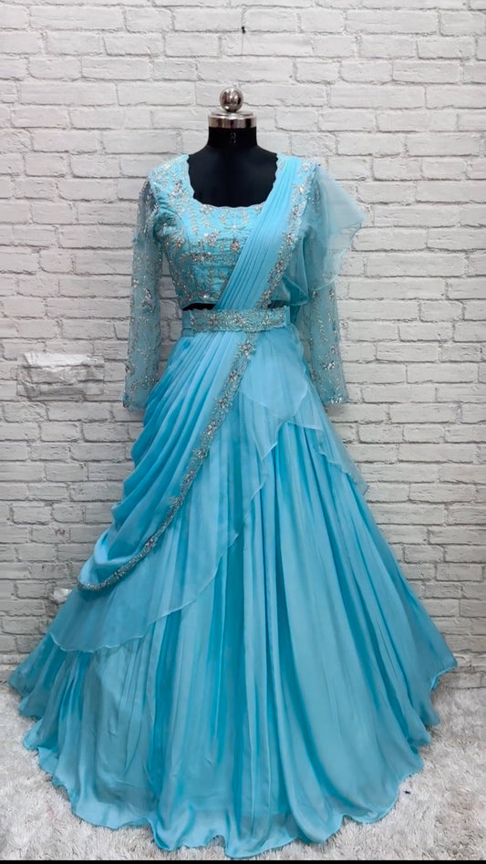 Bridal heavy embroidery work/georgette  lihanga dyeble fabric lihanga can be customize in colour and in any size