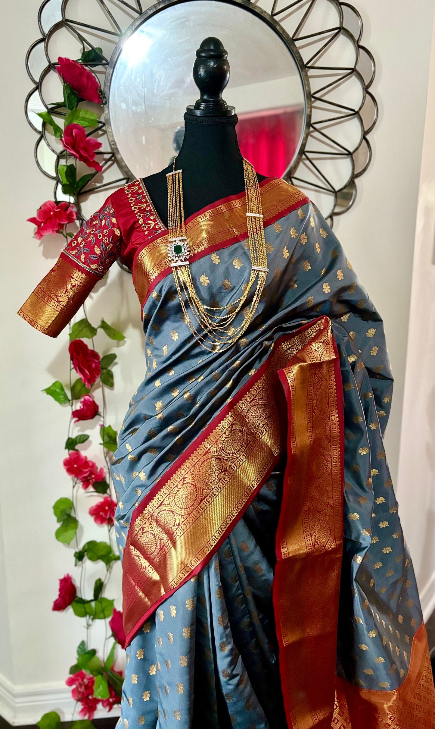 Soft Silk Kanjeevarm/Kanchipattu Sarees; Rose gold and hot pink combination  ready to wear Blouse fits 32-46 rare color combinations